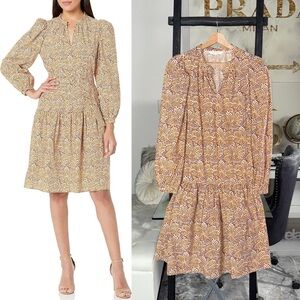 Rebecca Taylor Speckled Fleur Puff Sleeve Cotton Blend Dress Womens 8 EUC $325